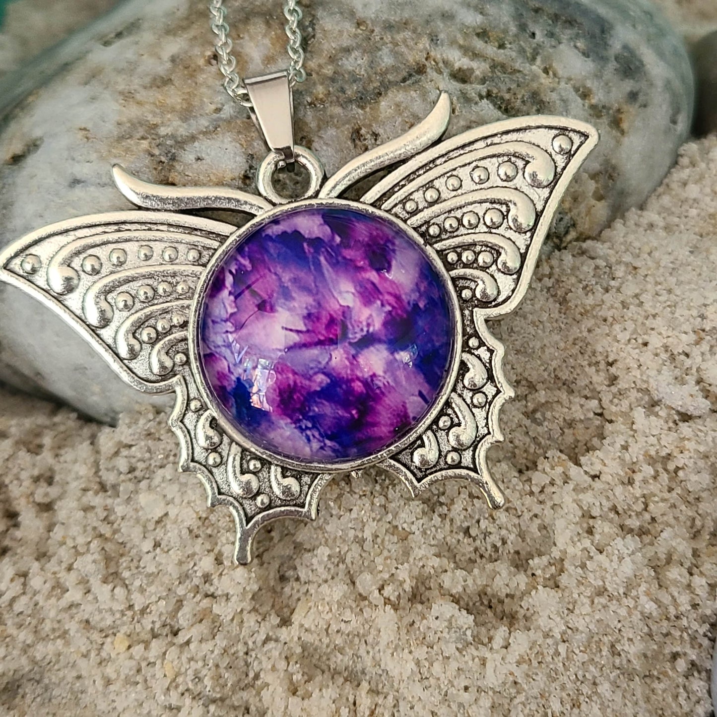 Handmade Art Glass Butterfly Necklace