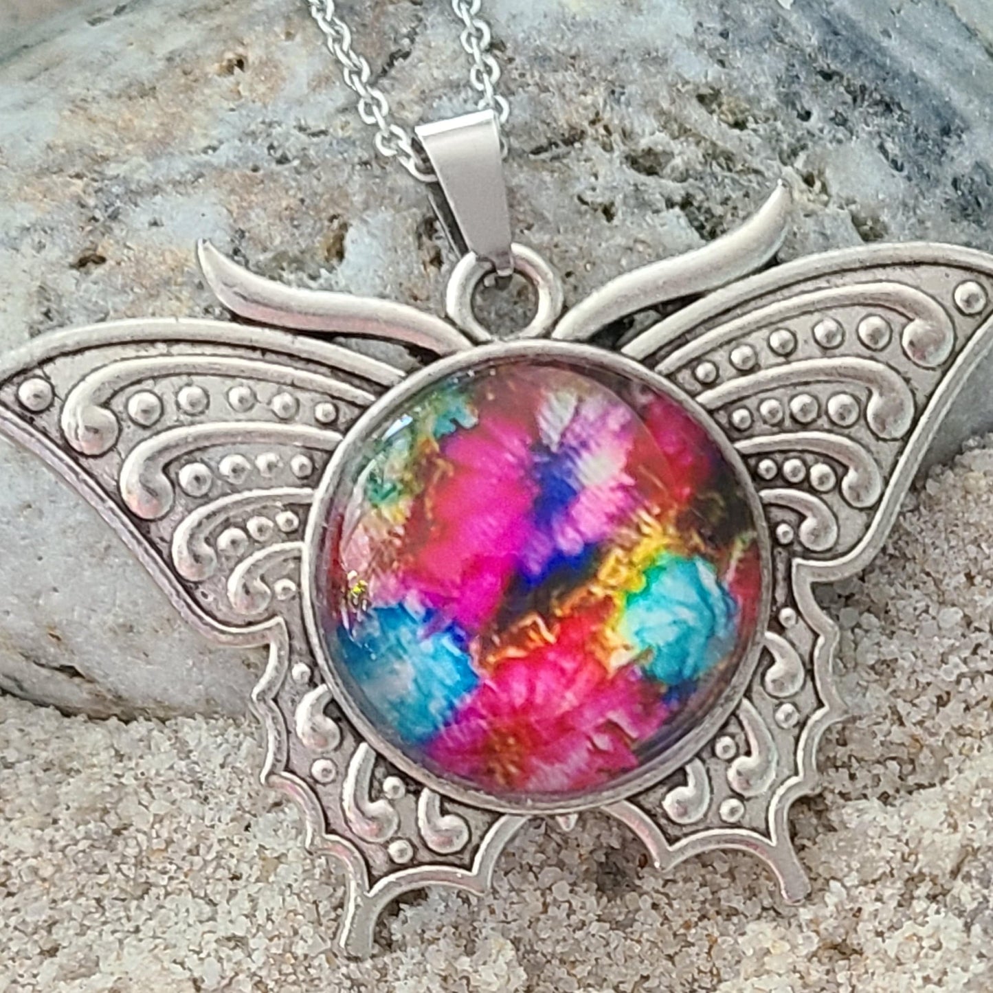 Handmade Art Glass Butterfly Necklace